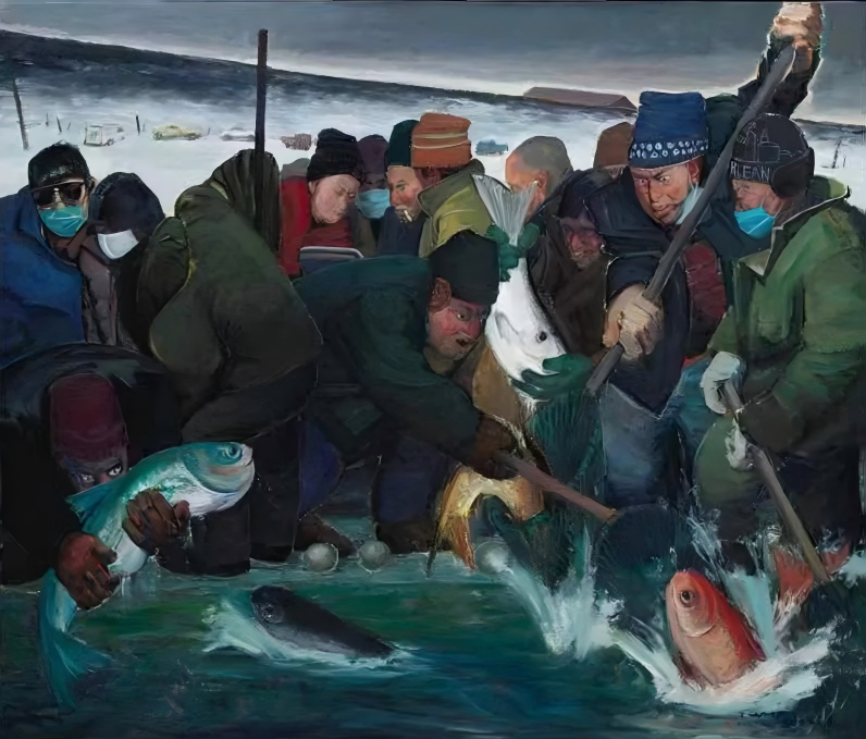 王海丰油画《北风吹》