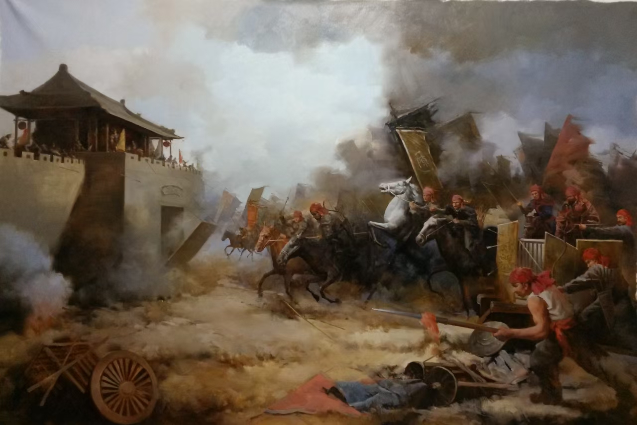 关金国油画《红巾军起义》